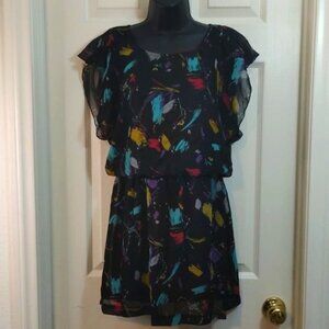 Women's MIMI CHICA Black Paint Splash Multicolor Romper SIze Small GUC #0429